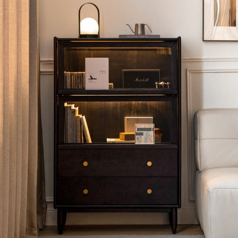 Oak, Ash Solid Wood Side Cabinet LED Lights Smoked