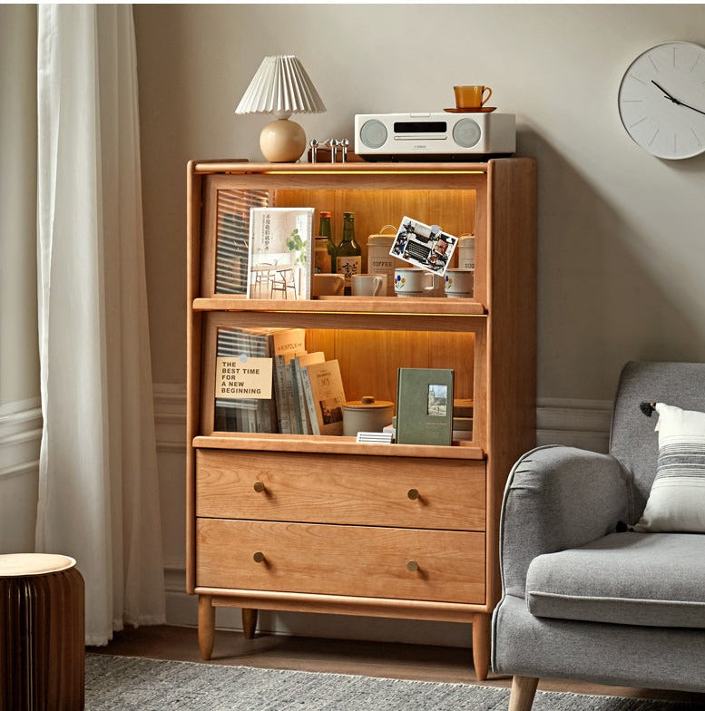 Cherry Wood, Oak, Poplar Solid Wood Side Cabinet Flip Door, LED light