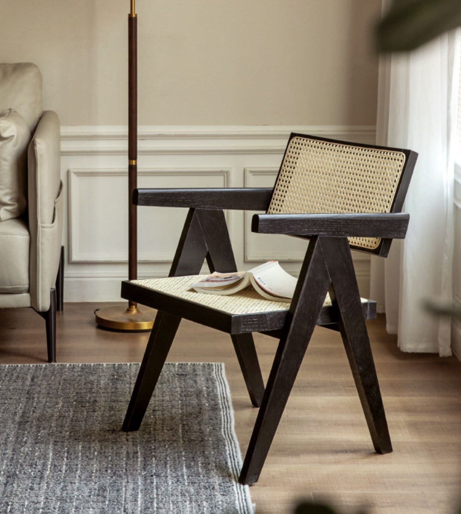 Ash, Cherry, Oak Solid Wood Rattan Smoked Chair