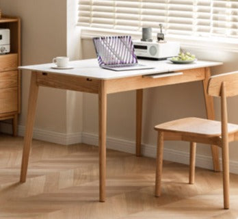 Oak Solid Wood Folding Dining Table Rock Slab Surface