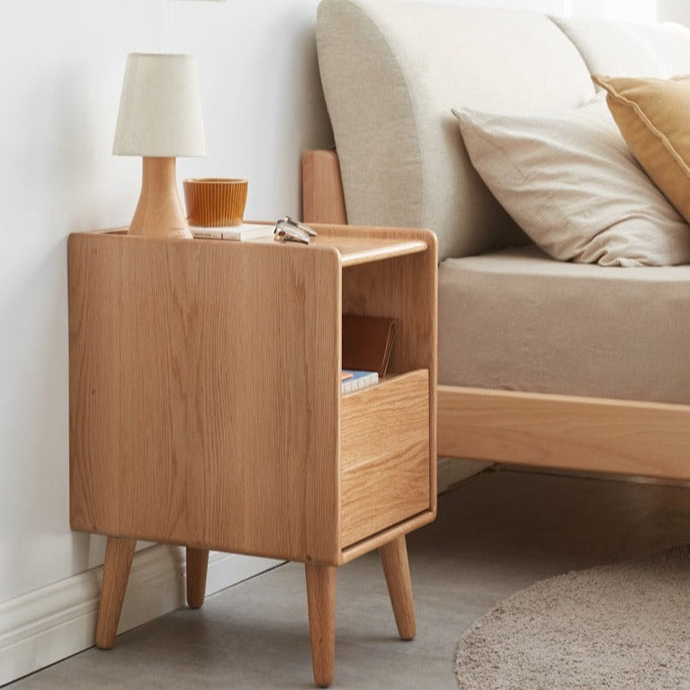 Oak Solid Wood, Solid Rubberwood Ultra-Narrow Nightstand.