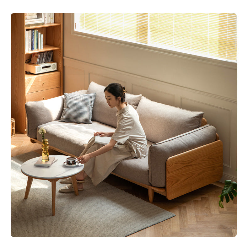 Oak, Ash Solid Wood Sofa Genuine Leather, Fabric.