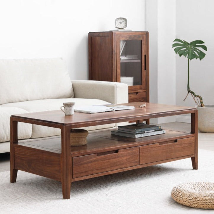 Black Walnut Solid Wood Four Drawer Coffee Table