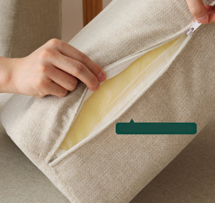 Solid Rubberwood, Oak Solid Wood Cotton Fabric Sofa