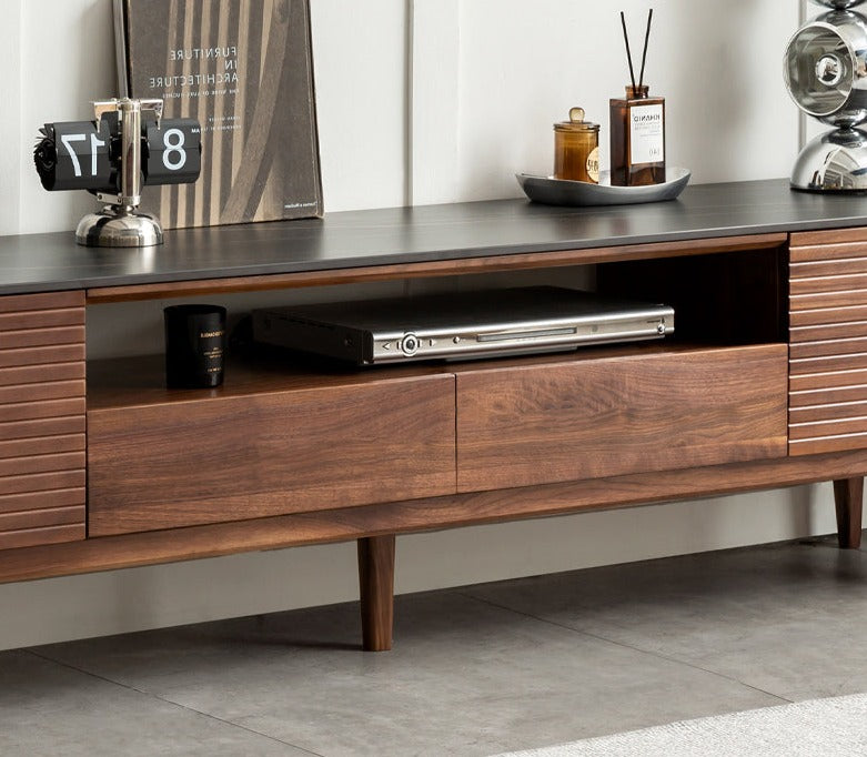 Black Walnut Solid Wood Slate TV Stand.