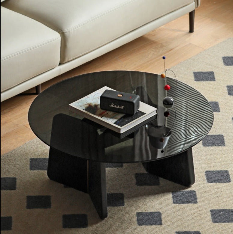 Oak Solid Wood Smoky Coffee Table Glass