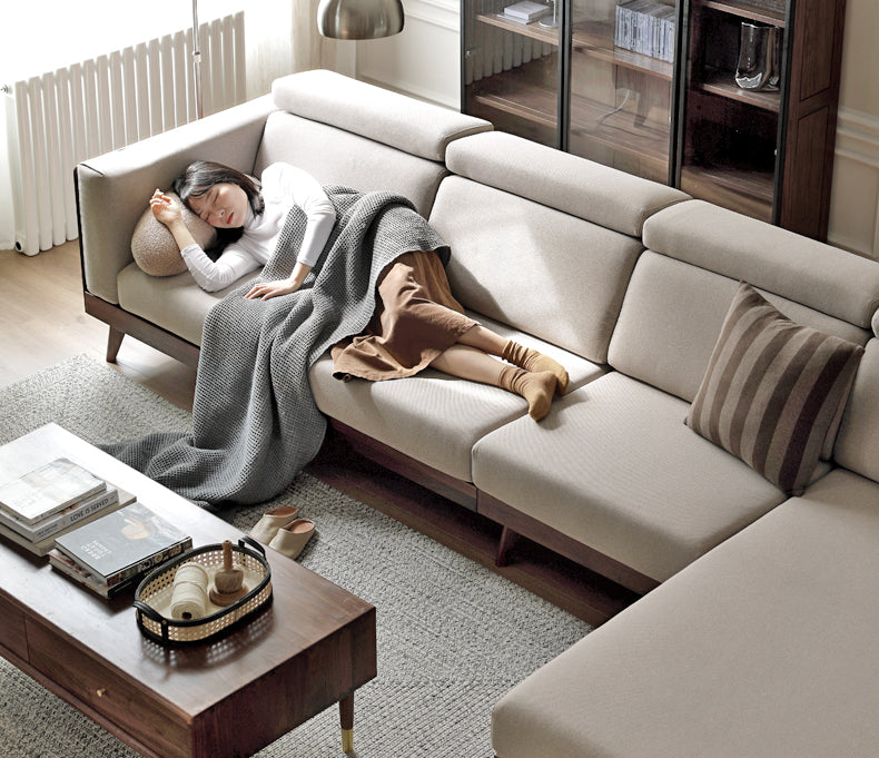 Black Walnut, Ash Solid Wood Adjustable Headrest Sofa.