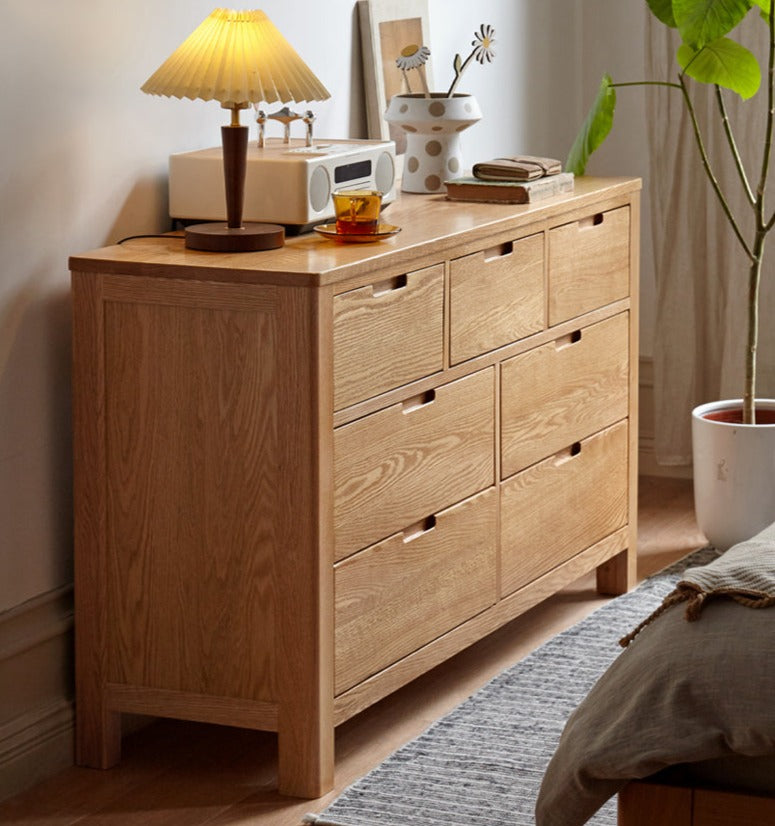 Oak Solid Wood, Solid Rubberwood Seven Drawers Drawer