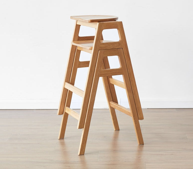 2 pcs- Oak Solid Wood High Bar Chair