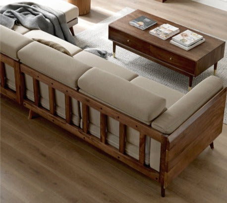 Black Walnut, Ash Solid Wood Adjustable Headrest Sofa.