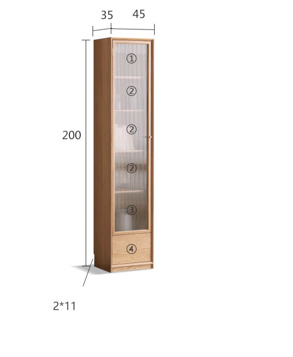Oak Solid Wood Narrow Bookcase With Doors