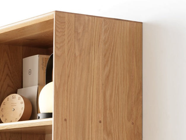 Oak Solid Wood Narrow Bookcase With Doors