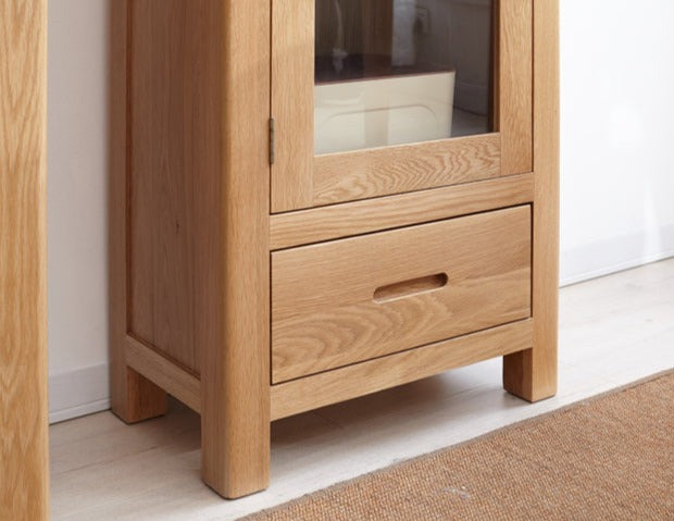 Oak Solid Wood Narrow Bookcase With Doors