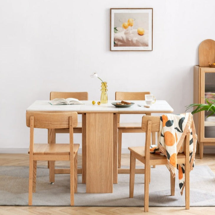 Oak Solid Wood Foldable Dining Table With Rock Slab Surface