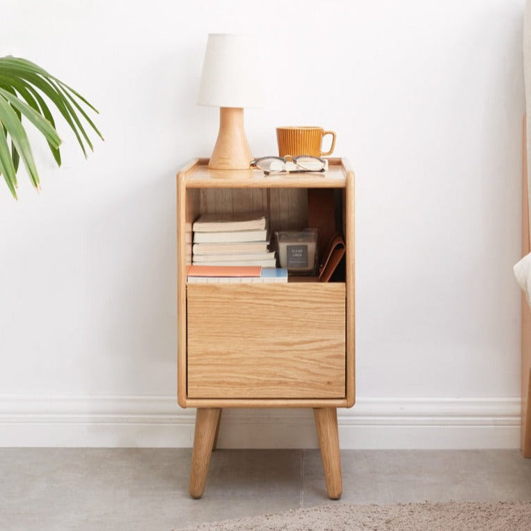 Oak Solid Wood, Solid Rubberwood Ultra-Narrow Nightstand.