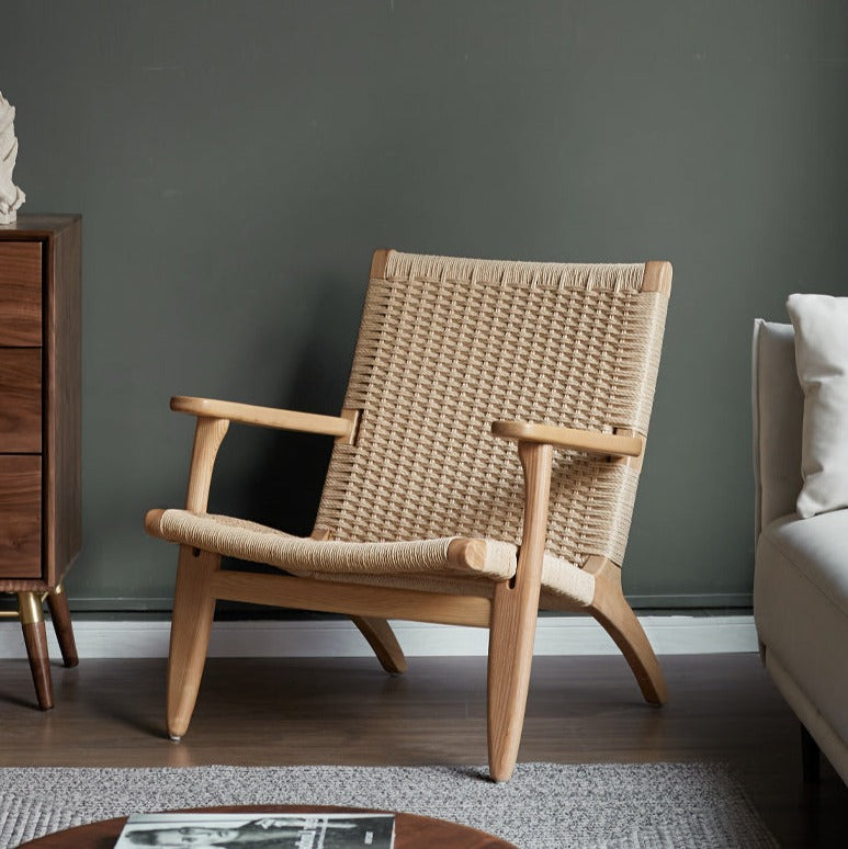 Ash Solid Wood Armchair Rope Weaving )