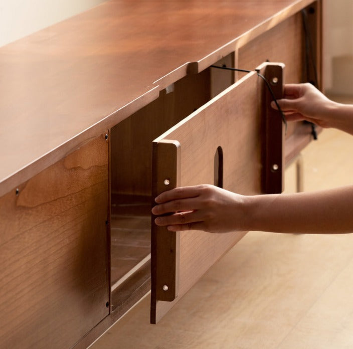 Oak, Poplar Solid Wood Light French TV Cabinet Sliding Door: