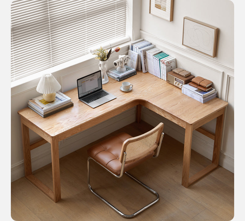 Oak Solid Wood L-shaped Corner Office Desk