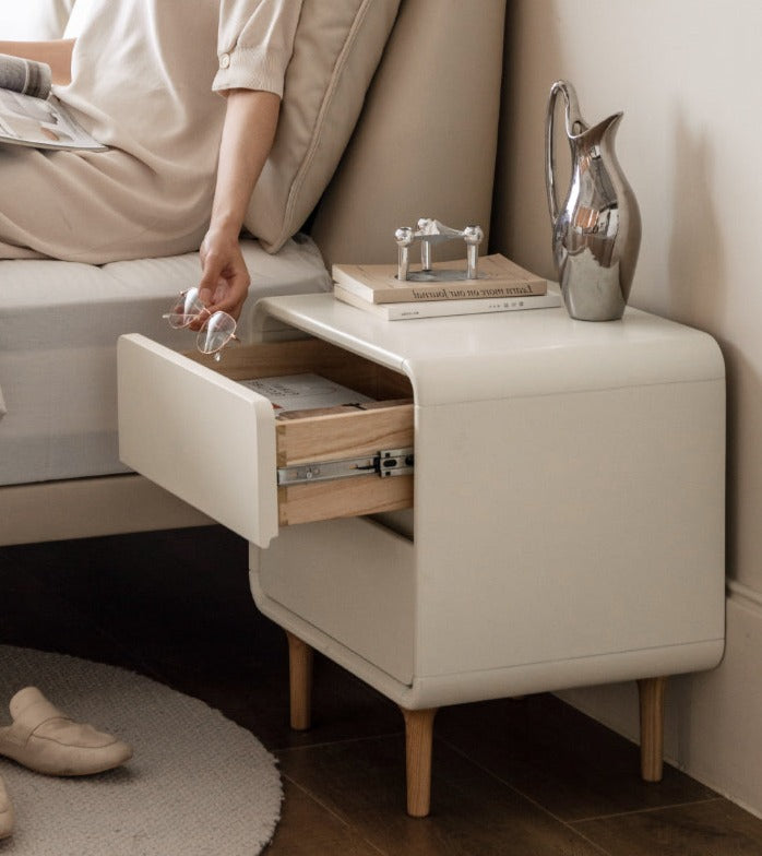 Solid Rubberwood Creamy Candy Style Nightstand.