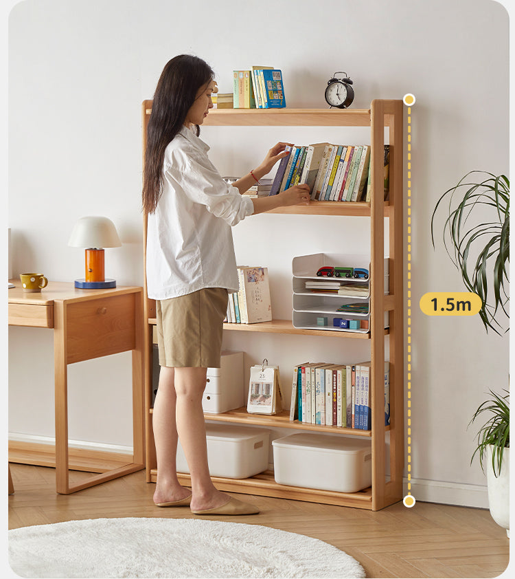 Beech, Oak Solid Wood Floor-To-Ceiling Bookshelf, Toy Storage
