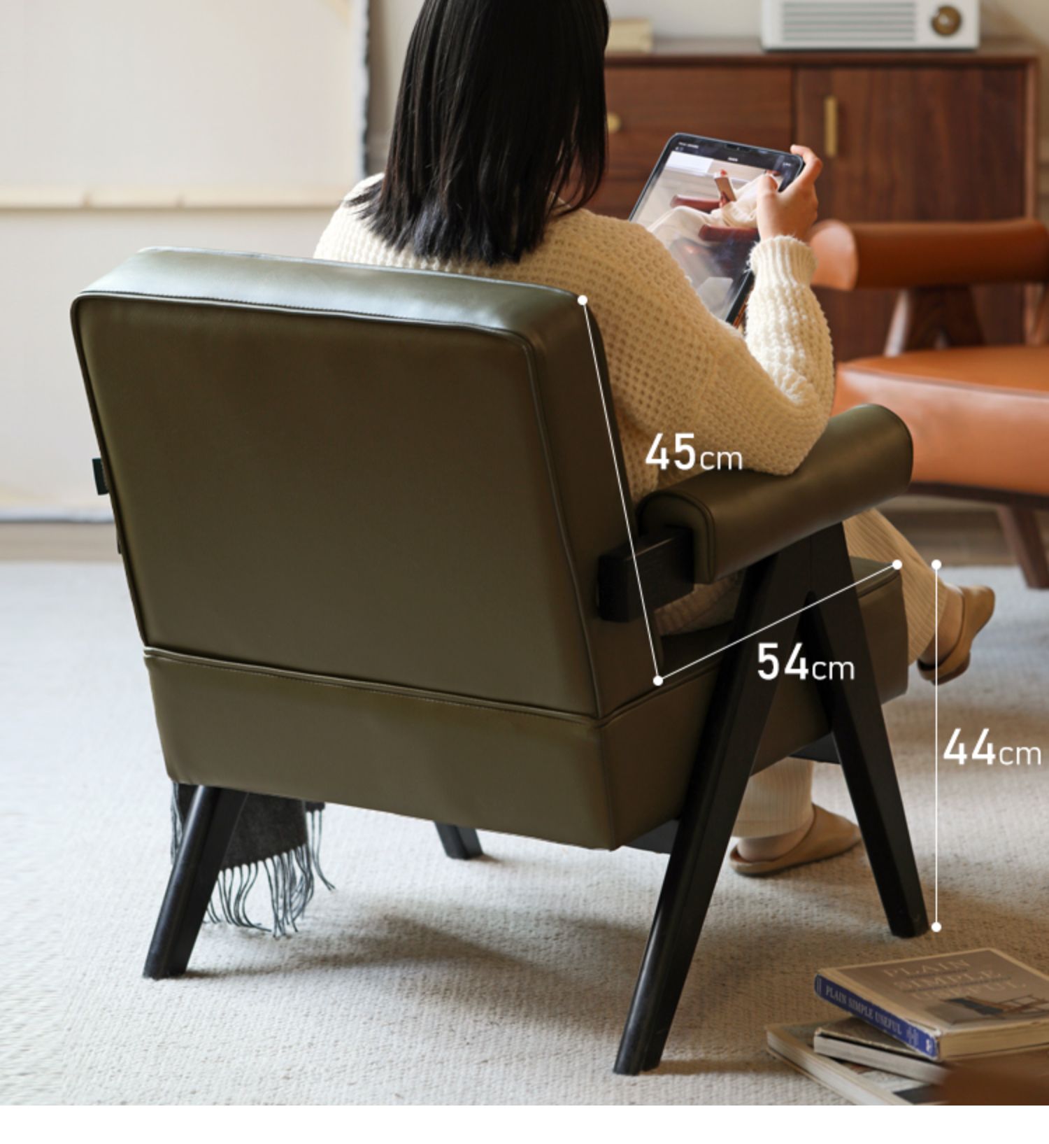 Oak Solid Wood Leather Retro Armchair