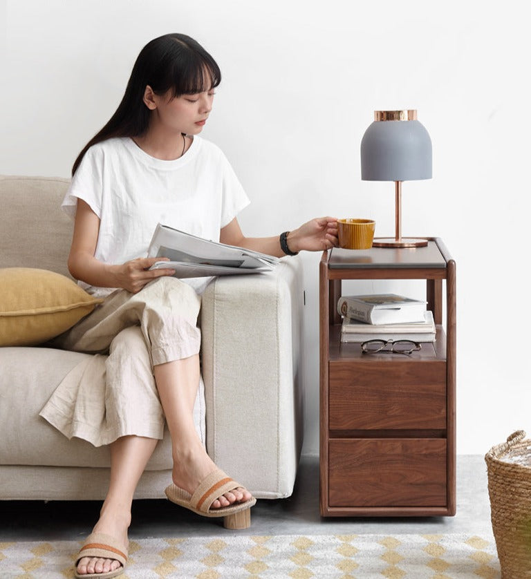 Black Walnut, Sandalwood With Slate Top Side Table