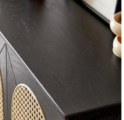 Oak Solid Wood Black Rattan Shoe Cabinet