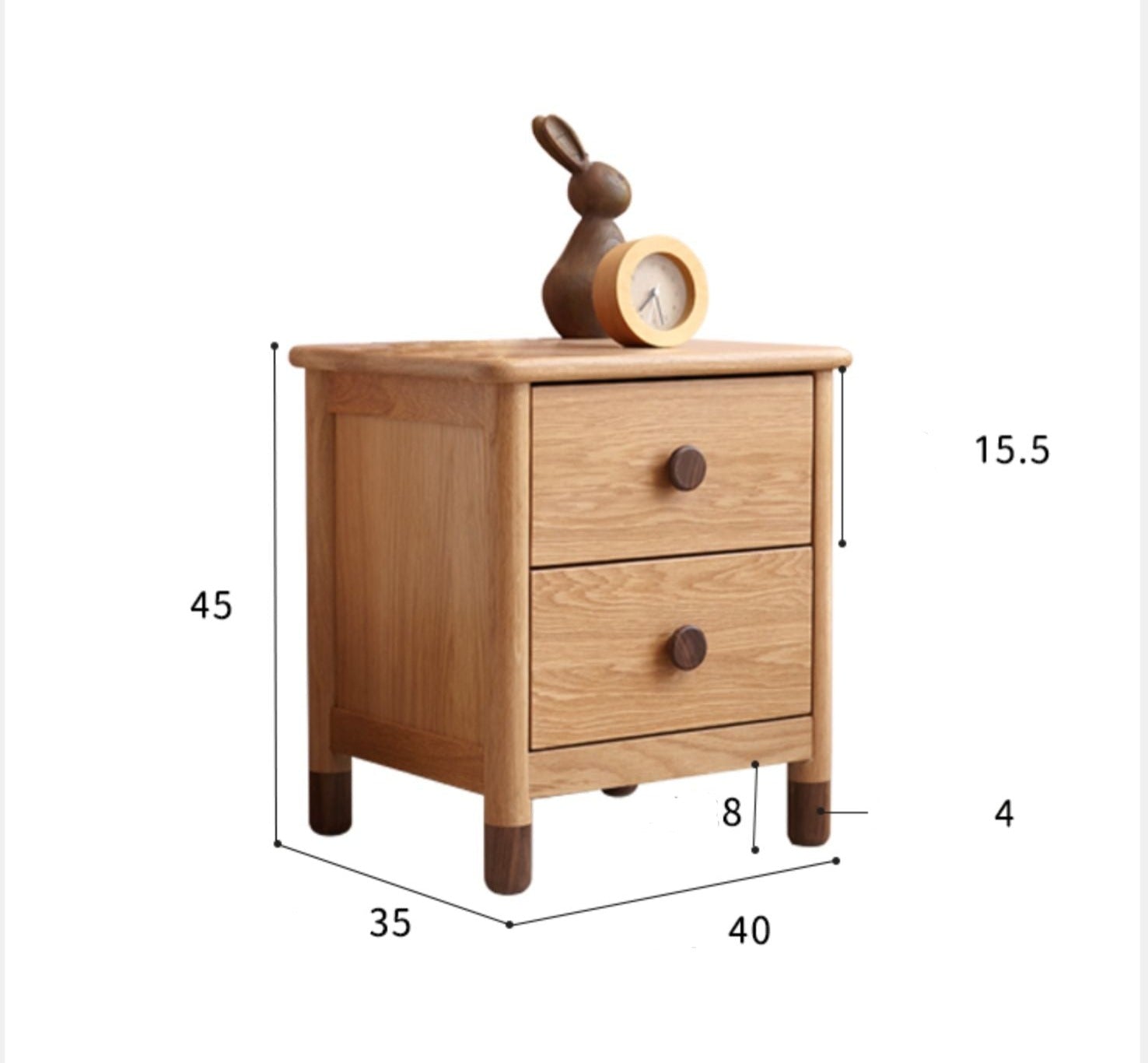 Oak Solid Wood Two-Drawer Nightstand