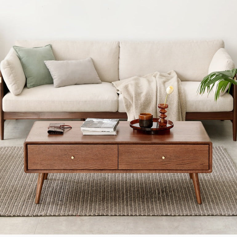 Oak Solid Wood Double-Sided Four-Drawer Coffee Table