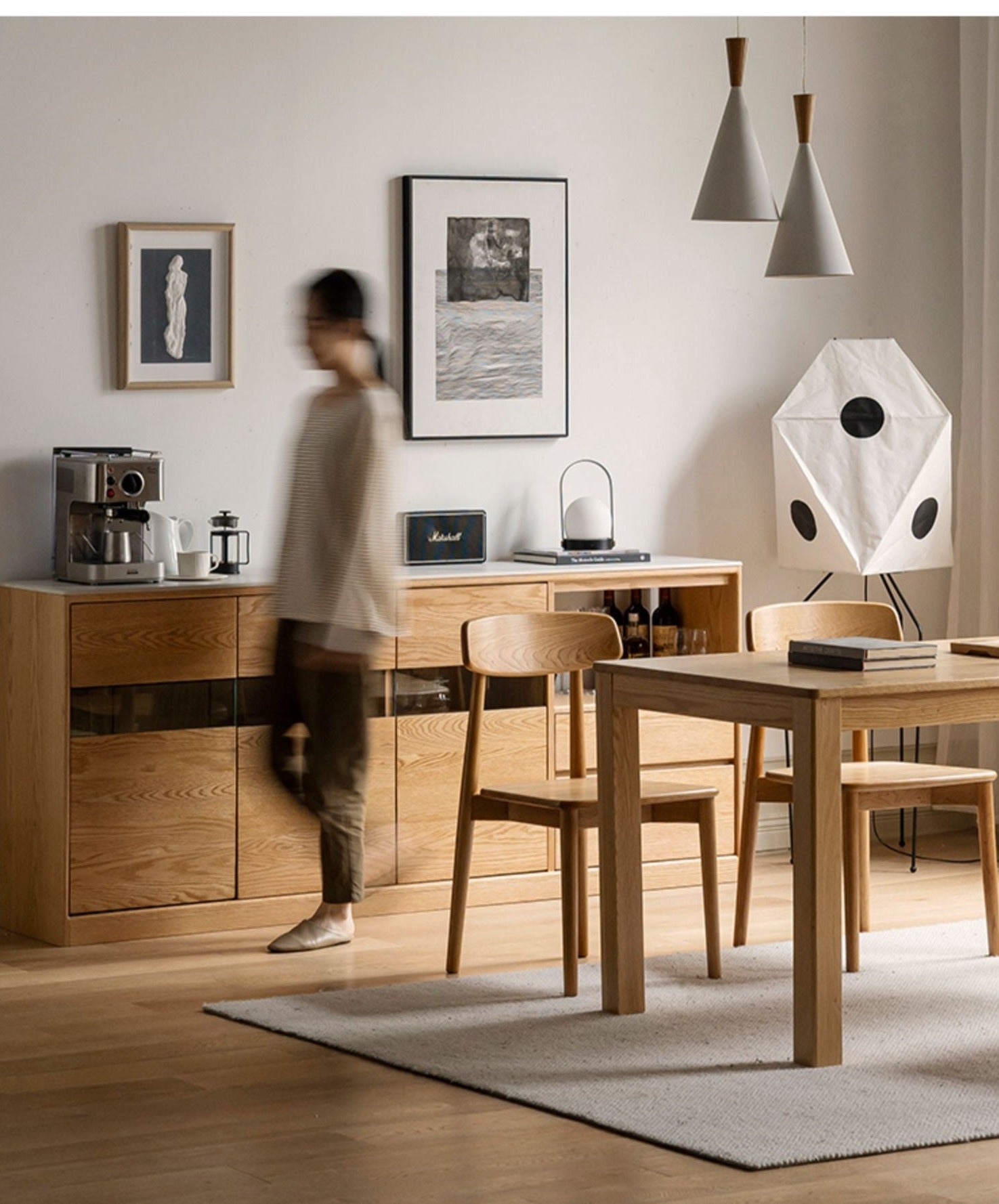 Oak, Ash Solid Wood Nordic Sideboard Slate Top