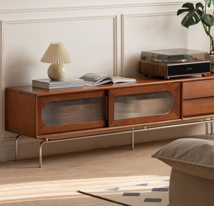 Oak, Poplar Solid Wood Light French TV Cabinet Sliding Door: