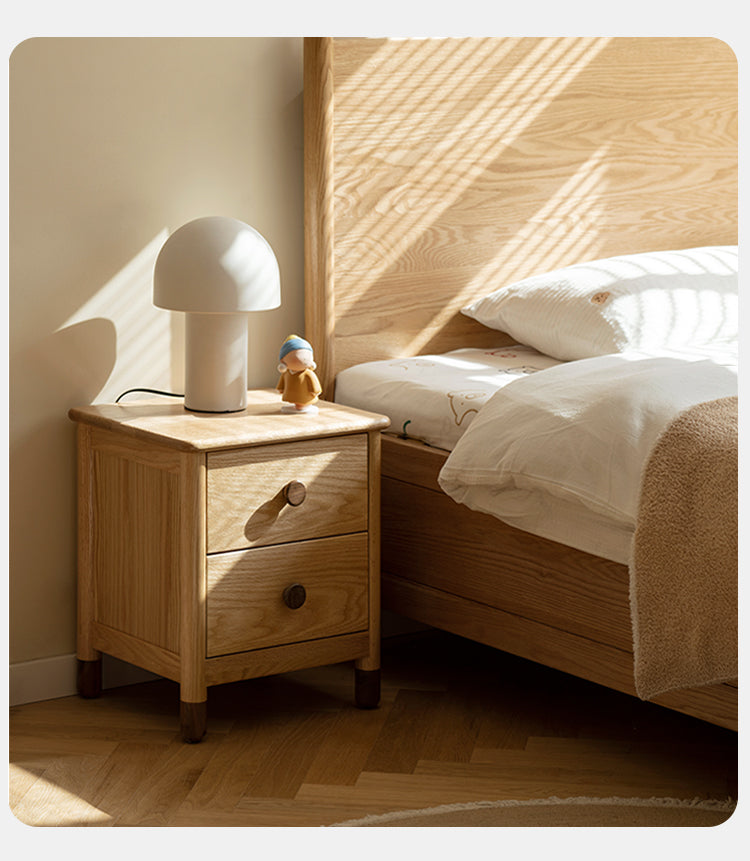 Oak, Beech Solid Wood Two-Drawer Nightstand
