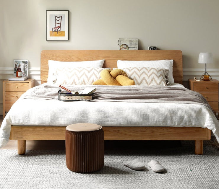 Oak Solid Wood Soft Light With Bookshelf Bed