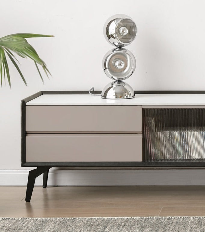 Oak Solid Wood Light Luxury Rock Slab Double Drawer TV Cabinet