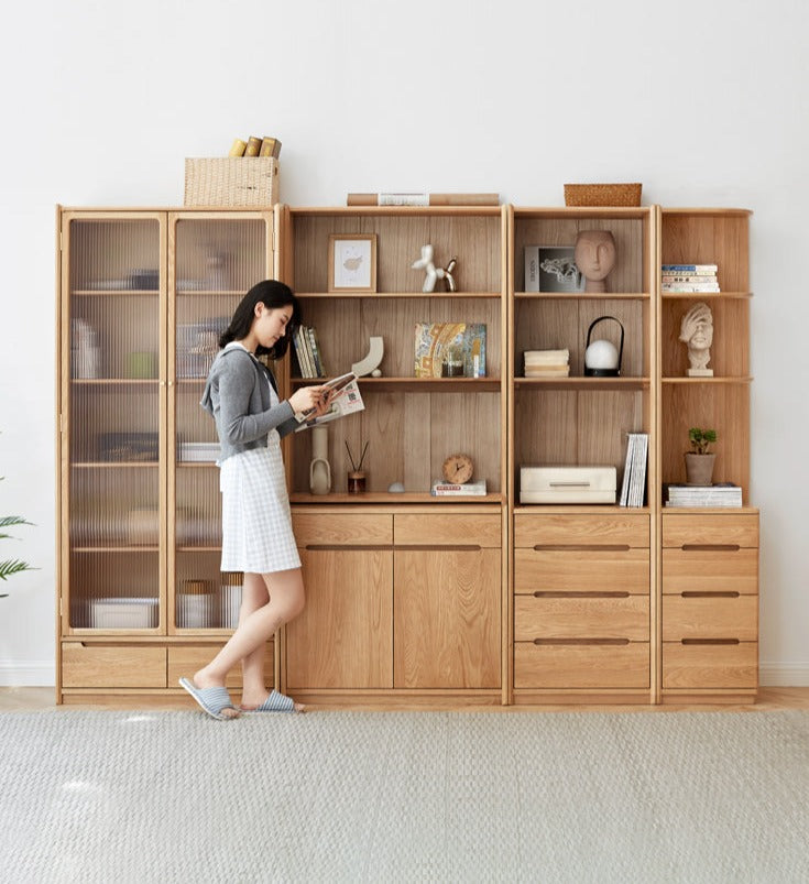 Oak Solid Wood Bookcase Free Combination Floor-to-ceiling Bookshelf