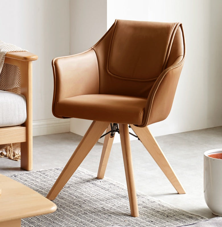Beech Solid Wood Rotating Chair Organic Leather