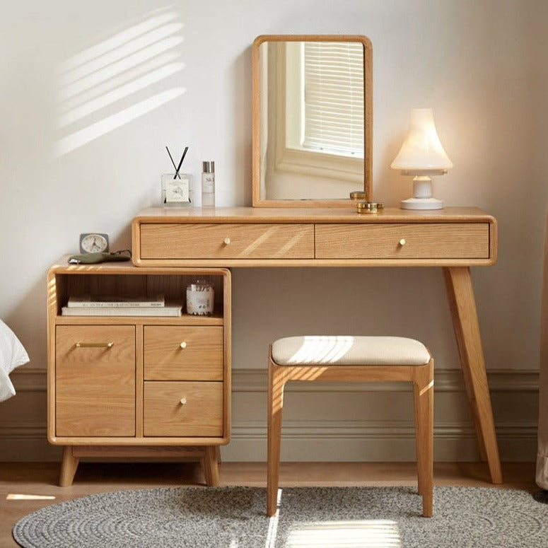 Oak Solid Wood Telescopic Vanity Table Cabinet. 39.4-57.1x15.7x29.5 inch/ 100-145x40x75m/ Natural Wood Color/ Telescopic makeup Table drawer cabinet Oak Solid Wood Telescopic Vanity Table Cabinet. 39.4-57.1x15.7x29.5 inch/ 100-145x40x75m/ Natural Wood Color/ Telescopic makeup Table drawer cabinet