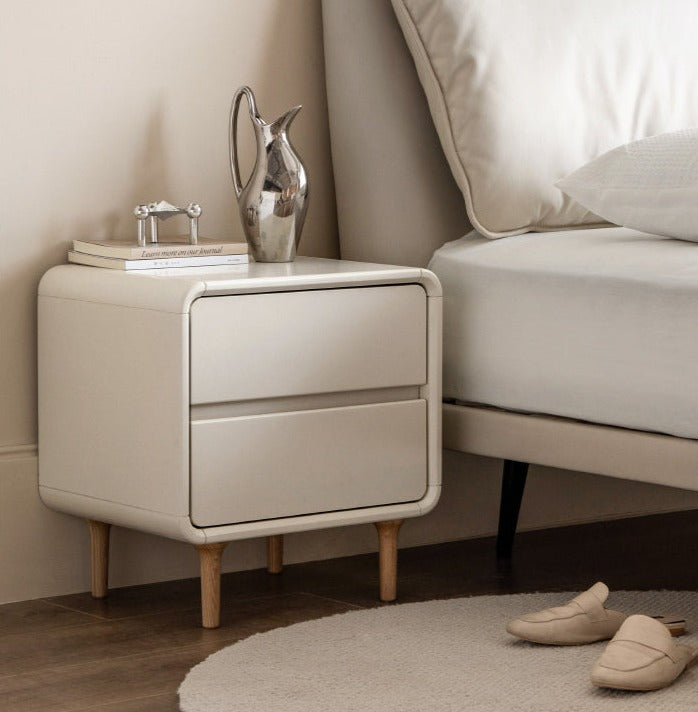 Solid Rubberwood Creamy Candy Style Nightstand.