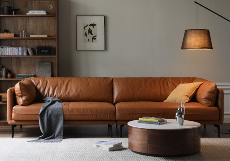 First Layer Cowhide, Organic Leather ,Tech Fabric Italian Style Sofa.