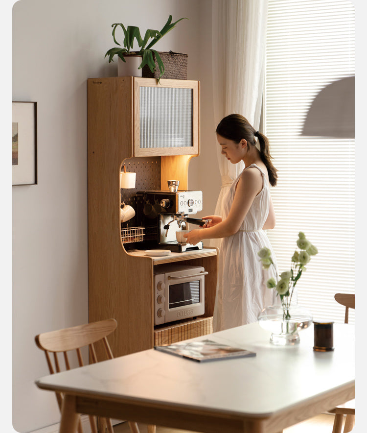 Solid RubberWood, Oak Solid Wood Sideboard Rock Board LED Light