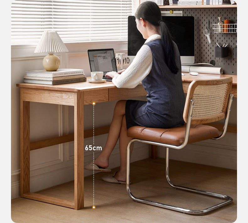 Oak Solid Wood L-shaped Corner Office Desk