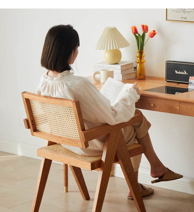 Ash, Oak, Cherry, Black Walnut, Beech Solid Wood Retro Rattan Chair