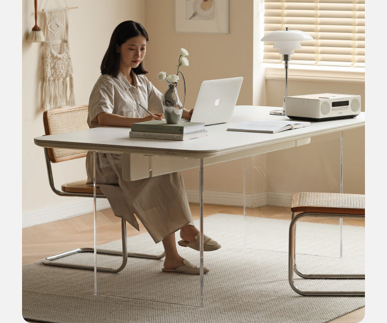Solid Rubberwood Suspended Dining Table With Slate Top