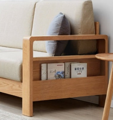 Solid Rubberwood, Oak Solid Wood Cotton Fabric Sofa