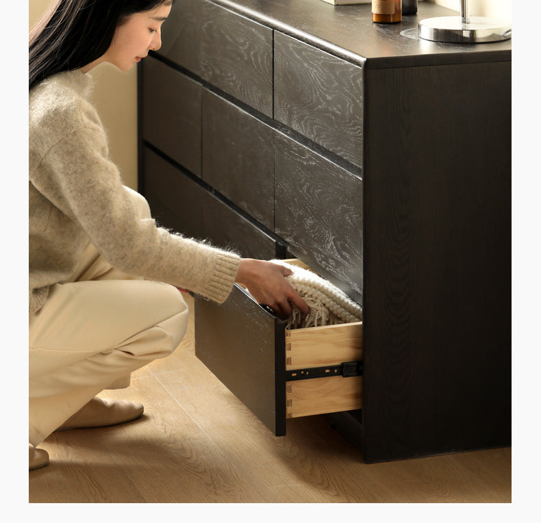 Oak Solid Wood Black Chest of Drawers