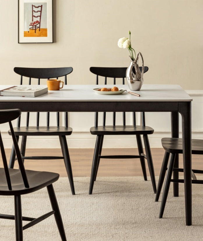 Oak Solid Wood, Solid RubberWood Dining Table Rock Slab Surface
