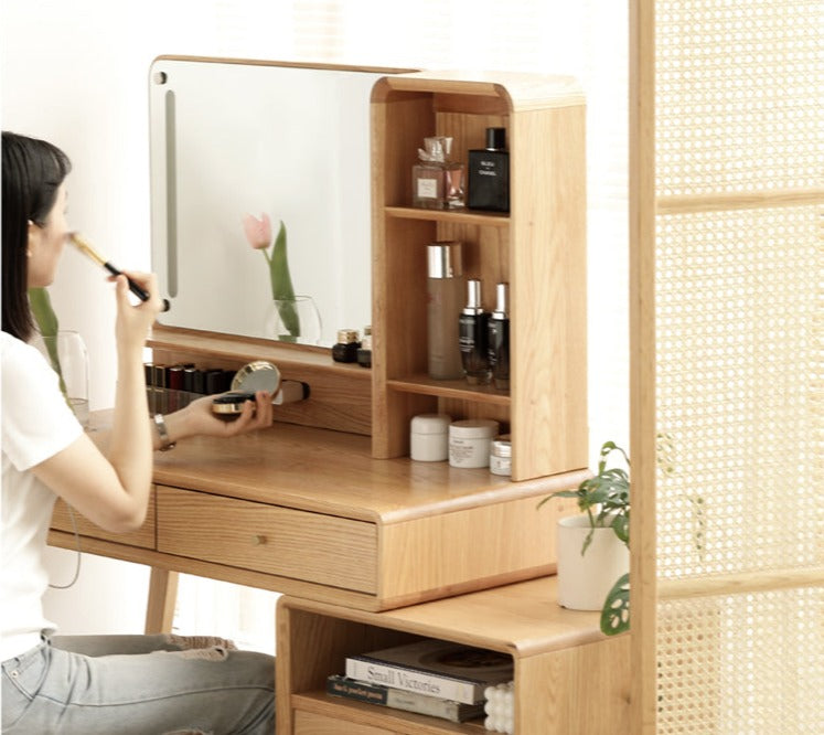 Oak, Rubberwood Solid Wood Vanity Table Telescopic.