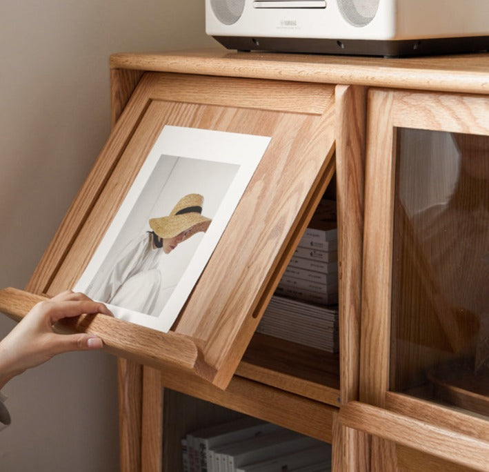 Oak, Сherry, Ash Solid Wood Four-Door Bookcase with Light, Magazine Cabinet.