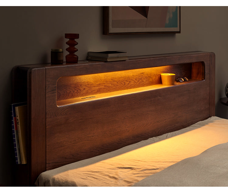 Oak solid wood bed with light walnut-color