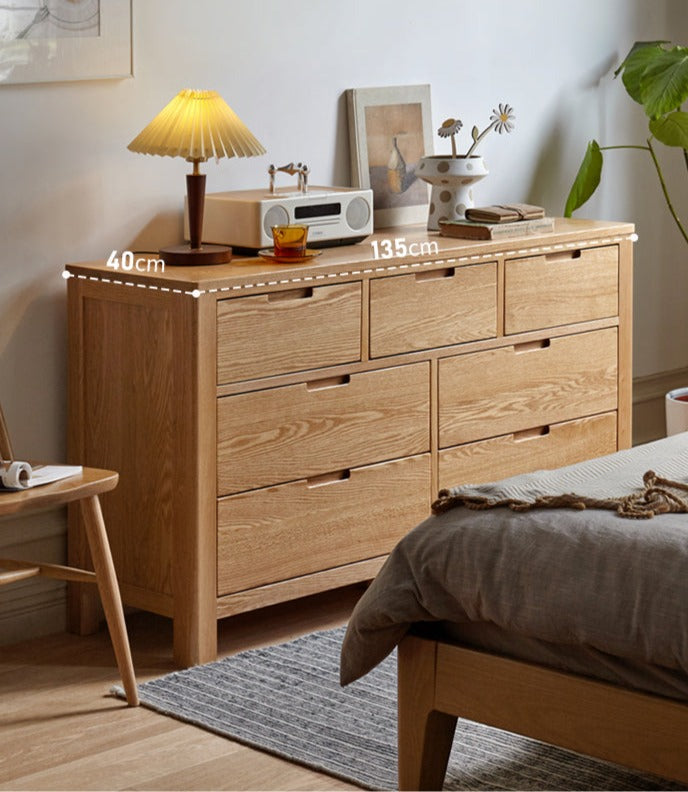 Oak Solid Wood, Solid Rubberwood Seven Drawers Drawer